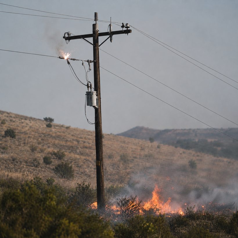 Wildfire near a powerline